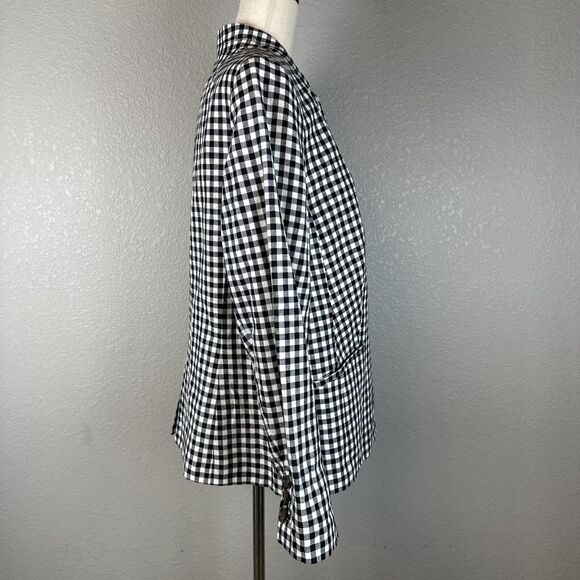 Talbots Womens One Button Blazer Size 16 Black White Gingham Plaid Linen Blend - Picture 7 of 10